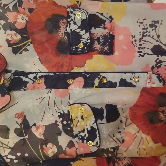 Women a.n.a Flower Pattern Half Sleeve Blouse - Petite Small - Picture 4 of 5